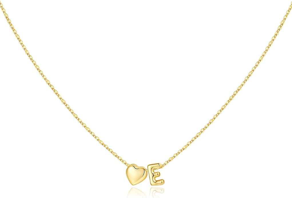M MOOHAM Valentines Gifts for Kids Her - Heart Initial Necklaces for Women Girls 14K Gold Plated Tiny Heart Necklace Jewelry for Kids Personalized Birthday Gifts for Teen Girls Trendy