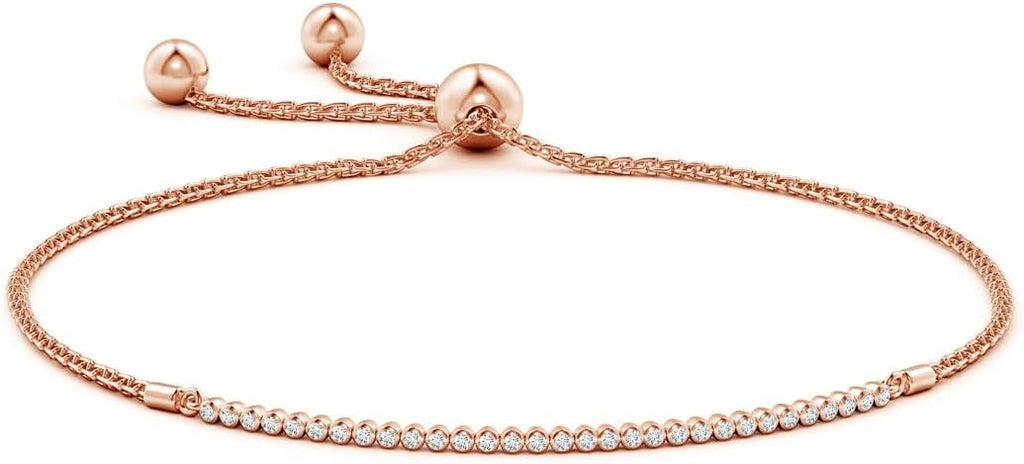 Angara Diamond Tennis Bolo Bracelet in 14K Solid Gold | Natural Diamond Adjustable Chain Bracelet for Women | April Birthstone Jewelry Gift For Women