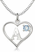 Silver Sterling Necklace Initial Letter A-Z Birthstone for Women – Personalized Custom Jewelry Pendant with Heart Design Customized Dainty Charm for Wife Girlfriend Mom – 18" Box Chain