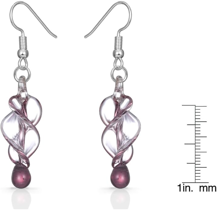 BESHEEK Handmade Earrings Murano Glass Inspired Unique Blue Purple Black Tornado Twirl Glass Dangle Drop Earrings for Women Hypoallergenic Earrings Jewelry