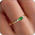 14k Gold Plated Birthstone Rings for Women Dainty Stackable Rings Non Tarnish Thumb CZ Emerald Green Gemstone Ring Cute Jewelry Birthday Valentine Gift for Mother Daughter Band Size 6-11