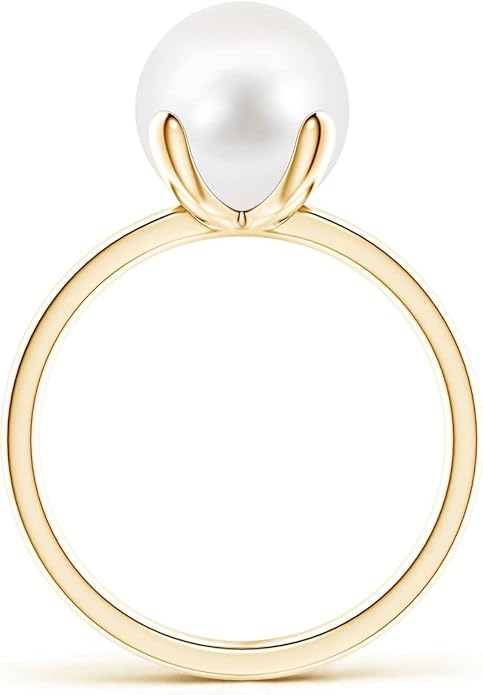 Angara Freshwater Pearl Solitaire Ring for Women | Round Freshwater Cultured Pearl Solitaire Ring in 14K Solid Gold/Silver | June Birthday, Anniversary, Gemstone Jewellery Gift