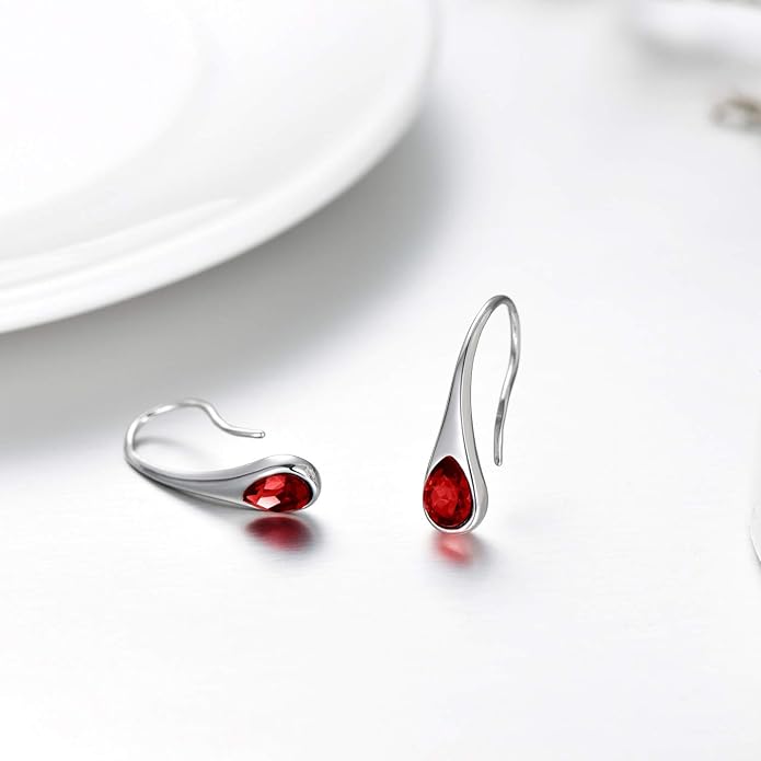 925 Sterling Silver Small Pear-Shaped Modern Style Hook Earrings with Crystals from Austria