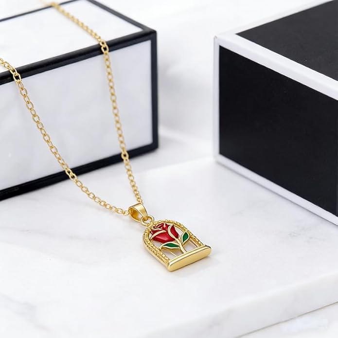 ONLYJUMP Rose Alloy Necklace for Women Heart Pendant Copper Zircon Light Luxury Fashion Jewelry Dainty Romantic Statement Necklace for Daily Wear Ideal Valentine's Day Anniversary Birthday Gift