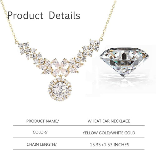 14K Gold D-color Round Cut Diamond Collarbone Necklace for Women, Ideal Gift for Your Beloved Wife, Choice for Special Occasions or Romantic Evenings Out,15.35+1.57" Chain