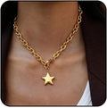 Large Star Necklace Chunky Gold Necklace for Women Trendy Silver Big Statement Necklaces Bold Thick Paperclip Necklaces OT Toggle Chunky Jewelry Holiday Christmas Jewelry Gifts Stocking Stuffers