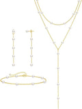 Zeffy Gold Pearl Necklace for Women, Dainty 14K Gold/Silve Plated Layered Pearl Choker Pearl Earrings Pearl Bracelets Wedding Trendy Gold Jewelry Set for Women Gifts