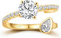 FWM Round Cut Moissanite Simple Open Rings for Women, Adjustable Ring, Solid Sterling Silver With Gold Plated, Stackable Wedding Band, Anniversary Valentines Mothers Day Christmas Gift