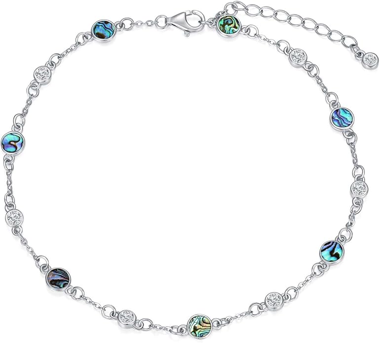 Anklet Bracelet for Women 925 Sterling Silver Natural Stone Chain Ankle Bracelet Beach Summer Fine Jewelry Valentines Day Birthday Gifts for Her Mom Wife