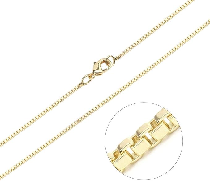 ALEXCRAFT Wholesale 6PCS 14K Gold Plated Brass Box Chain Necklace Bulk for Jewelry Making (20 inch)