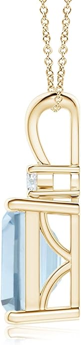 Angara Natural Aquamarine Solitaire Pendant for Women | Emerald-Cut Aquamarine Pendant with Diamond in 14K Solid Gold/Silver/Platinum With 18" Chain | March Birthday, Gemstone Jewelry Gift