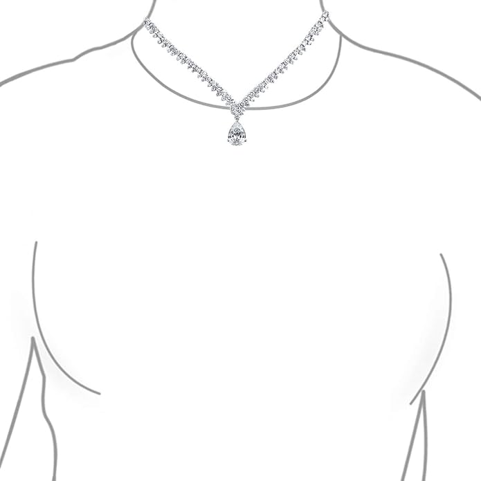 Bridal Jewelry Set Art Deco Vintage Estate Style Cubic Zirconia Marquise Leaf Teardrop AAA CZ Statement Cleavage Choker Necklace & Chandelier Dangle Clip On Or Pierced Earrings For Women Pageant