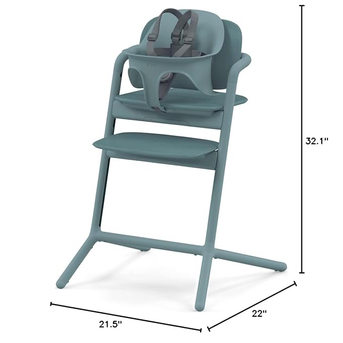 Cybex LEMO High Chair 3-in-1 Set with Baby Set + Snack Tray - Modern Design, One-Hand Depth & Height Adjustment & Anti-Tip Wheels - from 6 Months, Convertible to Adult Chair, Stone Blue