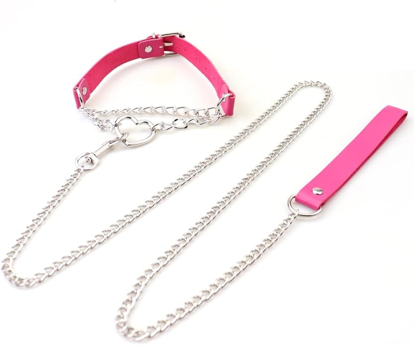 Harajuku Peach Heart Choker Punk Hauling Chain PU Leather Collar Gothic Necklace NightClub Goth Leash Belts