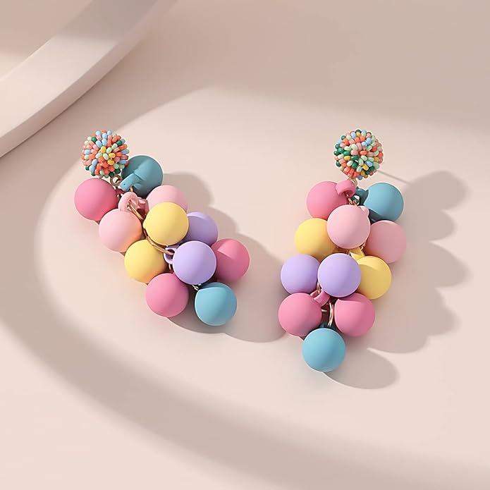Acrylic ball Beads Dangle Earrings for Women,Colorful Statement Earring Cute Candy Colored Drop Dangle Geometric Jewelry Earrings For Gift Party