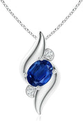 Angara Natural Blue Sapphire Pendant for Women | Shell Style Oval Sapphire and Diamond Pendant in 14K Solid Gold/Silver/Platinum With 18" Chain | September Birthday, Gemstone Jewelry Gift