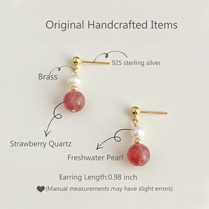 Hupplle Handmade Vintage Boho Dangle Earrings with Natural Stone Crystal Pearl Lightweight Hypoallergenic Elegant Jewelry Gifts for Women