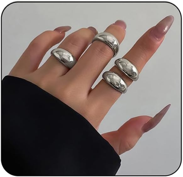 MIFYNN Chunky Gold Rings for Women Gold Silver Adjustable Thick Ring Fashion Statement Ring Open Dome Ring Chunky Silver Rings Geometric Curved Minimalist Simple Rings