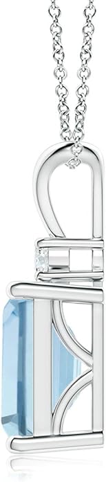 Angara Natural Aquamarine Solitaire Pendant for Women | Emerald-Cut Aquamarine Pendant with Diamond in 14K Solid Gold/Silver/Platinum With 18" Chain | March Birthday, Gemstone Jewelry Gift
