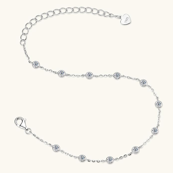 Bezel Moissanite Link Bracelet 0.66cttw D Color VVS1 925 Sterling Silver Adjustable Dainty Bracelets for Women Wife Birthday Jewelry Gifts