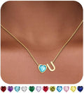 Valentines Day Gifts for Her- Heart Birthstone Initial Necklace for Women Girls,14K Gold Plated Heart Letter A-Z Necklace Birthday Trendy Jewelry Gifts for Women Girls Daughter
