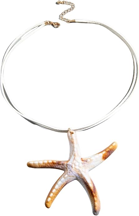 Starfish Necklace for Women,Vintage Gold Starfish Pendant Necklace Boho Colorful Rope Necklace Beach Party Classic Accessory