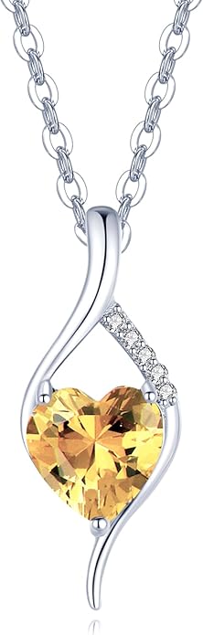 FANCIME 14K Solid White Gold Birthstone Necklace Genuine or Created 6mm Heart Gemstone Pendant with Lab Grow Diamonds Sterling Silver Chain Fine Jewelry Anniversary Birthday Gifts for Women 16" + 2"