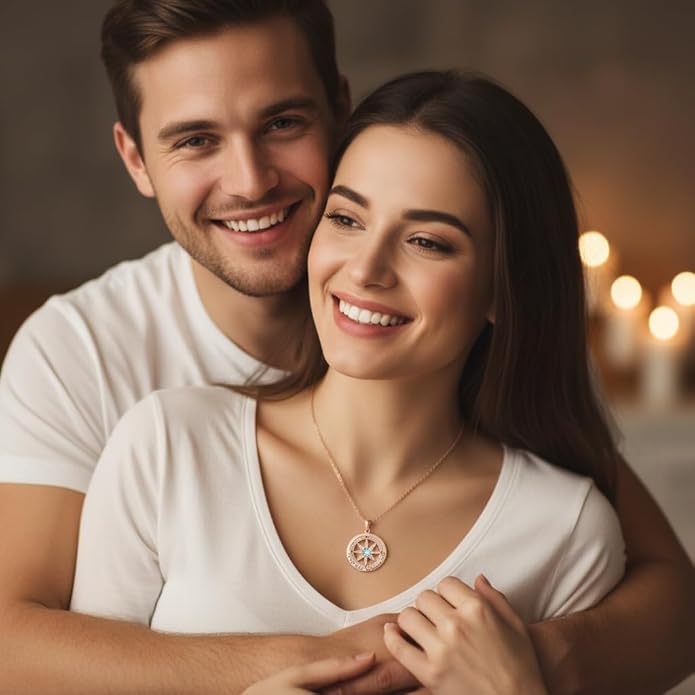 Compass Necklace for Women Wife Girlfriend Mom Daughter Gifts S925 Sterling Silver Jewelry For Anniversary Rose Gold Gifts For Birthday Christmas Mothers Valentines Day 12 Birthstones