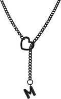 Black Heart Slip Chain Initial Necklaces for Women,Stainless Steel O-Ring Adjustable Lariat Heart Y-Necklace,Punk Gothic Cuban Collar Choker Necklace for women