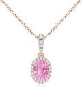 Angara Natural Pink Sapphire Pendant for Women | Vintage Style Oval Pink Sapphire Halo Pendant in 14K Solid Gold/Platinum With 18" Chain | Birthday, Anniversary, Gemstone Jewelry Gift