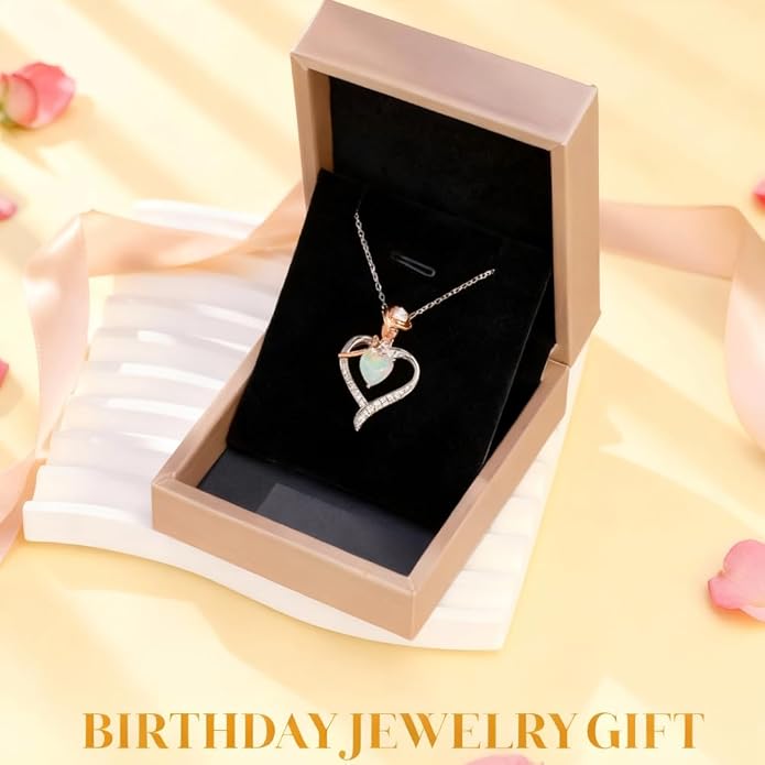 immobird Rose Gold Heart Necklace Birthstone Jewelry Sterling Silver Jewelry Plated White Gold Valentine's Day Gift Women for Wife Mom Necklace for Women