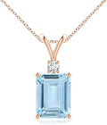 Angara Natural Aquamarine Solitaire Pendant for Women | Emerald-Cut Aquamarine Pendant with Diamond in 14K Solid Gold/Silver/Platinum With 18" Chain | March Birthday, Gemstone Jewelry Gift