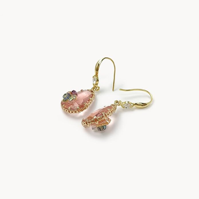Crystal Teardrop Earrings 14K Gold Plated Dangle Earrings for Women