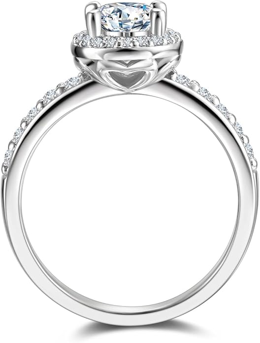 AGVANA Halo of Devotion 0.6-1.3 Ct. Tw. Lab Grown Diamond Halo Engagement Ring in Sterling Silver (0.3-1 Carat Main Stone) Promise Anniversary Wedding Ring for Women (D-E Color, VS Clarity)