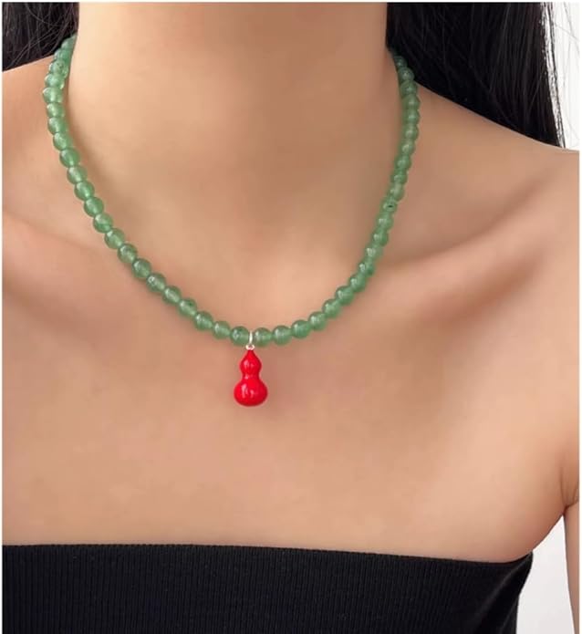 DISTANT DRUMS Simple Natural Green Aventurine Stone Jewelry Set for Women,Hoop Earrings,Bracelet,Necklace,18K Gold-plated Spiritual Gift,Fortunate Stone Jewelry,Choker