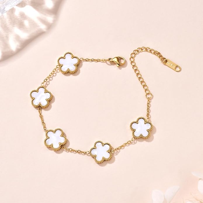 18K Gold-Plated Four Leaf Clover Bracelet for Women,Adjustable lucky Bracelet Set Jewelry Gift-Hypoallergenic Charm for Birthdays, Wellness & Daily Wear