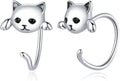 S925 Sterling Silver Stud Earrings for Women, Animal Cat & Dog Studs and Minimal Teardrop Ear Climber, Hypoallergenic Earrings for Sensitive Ears, Gift Box Included