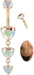 GAGABODY G23 Titanium Belly Button Ring Dangle Belly Rings Belly Piercing Jewelry 14G 3/8 inch 10mm Navel Barbell CZ Navel Piercing Ring