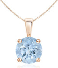 Angara Natural Aquamarine Solitaire Pendant for Women | Round Aquamarine Solitaire Pendant Necklace in 14K Solid Gold/Silver/Platinum With 18" Chain | March Birthday, Gemstone Jewelry Gift