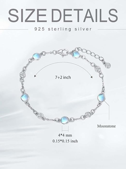 Anklet Bracelet for Women 925 Sterling Silver Natural Stone Chain Ankle Bracelet Beach Summer Fine Jewelry Valentines Day Birthday Gifts for Her Mom Wife