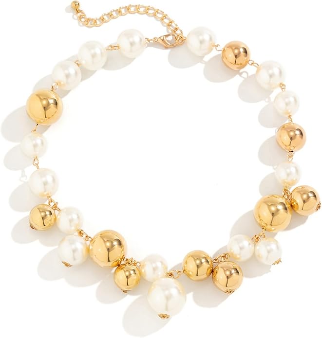 Chunky Gold Beads Necklaces for Women,Vintage Exaggeration Necklace Statement Punk Big Thick Beaded Necklace Fashion Classic Jewelry