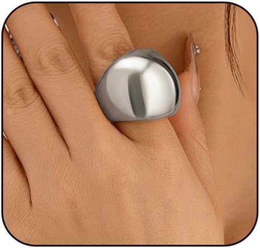 MIFYNN Chunky Gold Rings for Women Gold Silver Adjustable Thick Ring Fashion Statement Ring Open Dome Ring Chunky Silver Rings Geometric Curved Minimalist Simple Rings