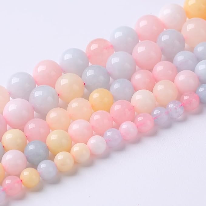 120PCS 6mm Natural Stone Morganite Beads Round Loose Beads for Jewelry Making DIY Bracelets Necklaces Crystal Energy Healing Stone Beads 32" 2 Strand