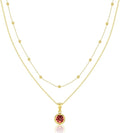 14K Gold-Plated Women's Double-Layer Birthstone Necklace Delicate Round Birthstone Pendant with a Simple Necklace, a Birthday Gift for Women Teenage Girls
