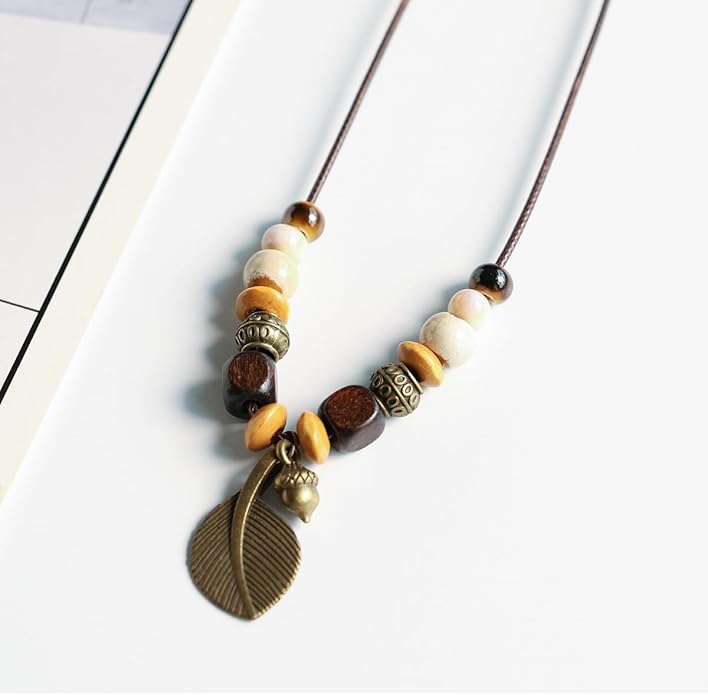 Boho Style Colorful Ceramic Bead Strand Necklace Adjustable Bohemian Jewelry Gift for Women, Fashion Clothing Matching Necklace