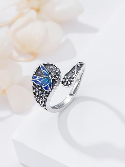 Vintage Adjustable Thumb Rings 925 Sterling Silver Sunflower/Red Cardinal/Butterfly/Turtle/Skull Ring Jewelrry for Women Men