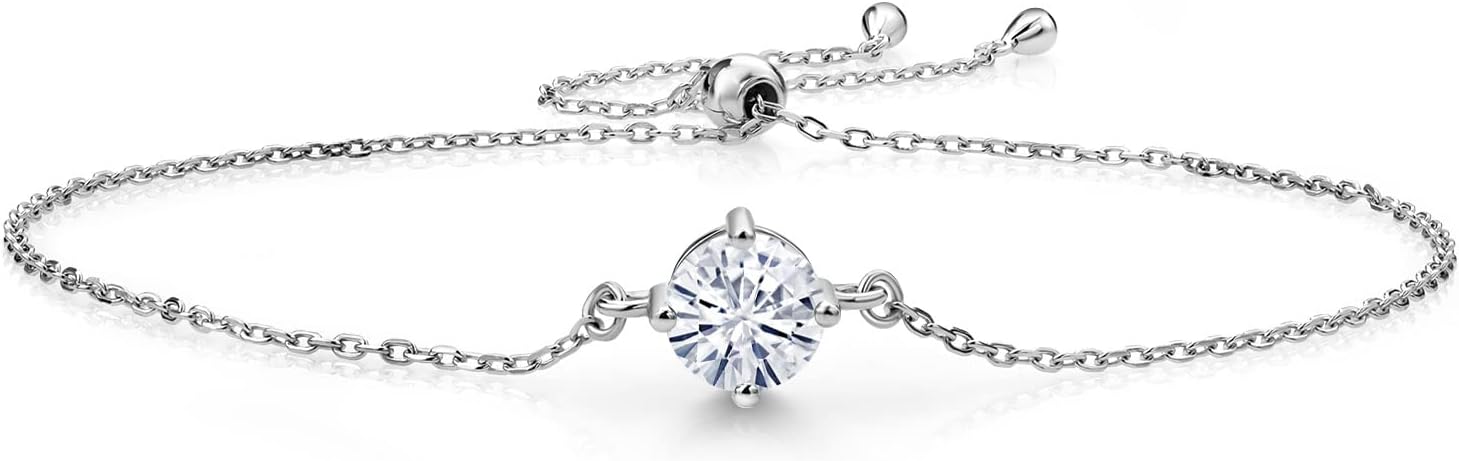 Gem Stone King Gemstone Birthstone Solitaire Bracelet For Women | 925 Sterling Silver | Round 6MM | Gift for Her Women Wife Mom Lady Daughter | Adjustable Bolo Bracelet | Easy-On Easy-Off