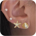 Seashell Starfish Earrings Beach Jewelry for Women Pearl Drop Shell Earrings Ocean Beachy Fashion Accessories Womens Summer Outfits 2026 Tropical Vacation Outfits Beach Vacation Clothes Dresses