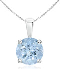 Angara Natural Aquamarine Solitaire Pendant for Women | Round Aquamarine Solitaire Pendant Necklace in 14K Solid Gold/Silver/Platinum With 18" Chain | March Birthday, Gemstone Jewelry Gift