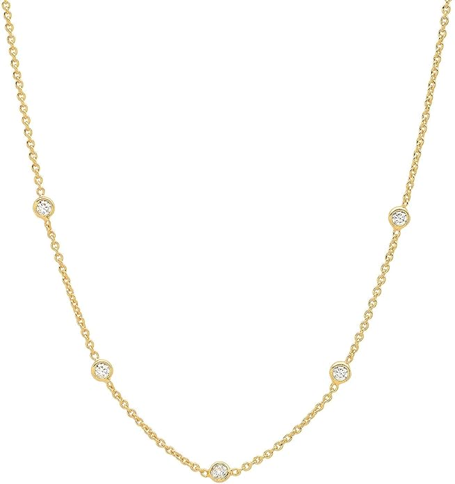 VRIUA Necklaces for Women - 14K Gold/Silver Plated Dainty Chain Necklace with Five Charms: Diamond, Bow, Snowflake, Cross, Flower, Clover, Butterfly, Heart, Star of David, and Star Trendy Jewelry